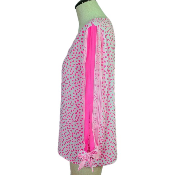 Lilly Pulitzer Pink White Dot Top V-Neck‎ 3/4 Bow Sleeve Pullover XS Lightweight - Picture 4 of 9